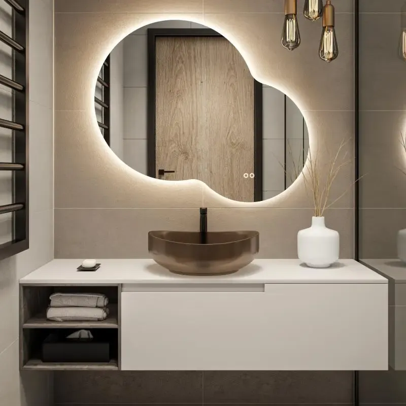 Hipp design 18000 organische spiegel 120x100cm met LED verlichting en spiegelverwarming Premium