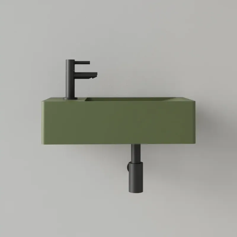 Bestel Nu Sanigoods Luko fontein 40x22cm links met kraangat olijfgroen