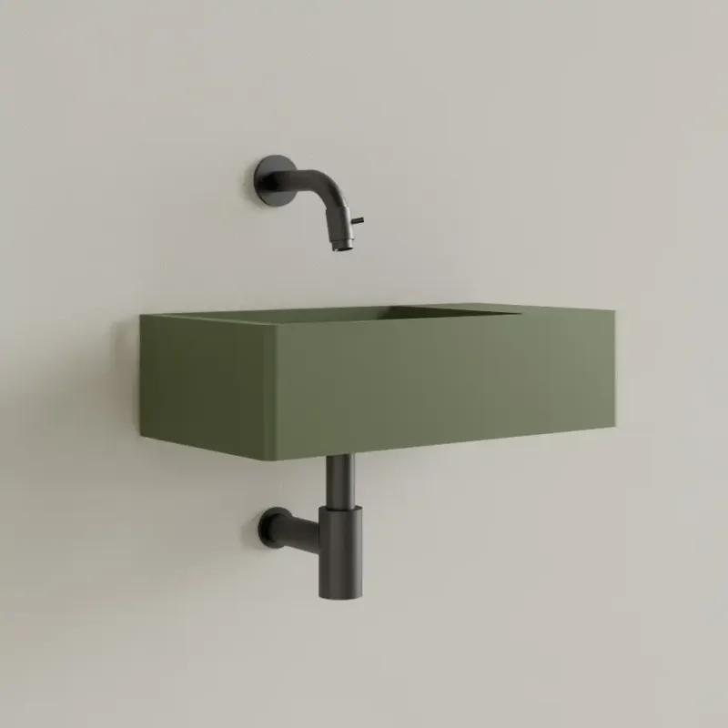 Lage Prijs Sanigoods Luko fontein 40x22cm rechts zonder kraangat olijfgroen