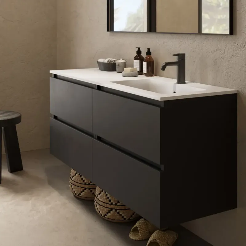 Fontana Cosmos badmeubel 120cm met wastafel rechts en kraangat zwart mat Seizoensaanbieding