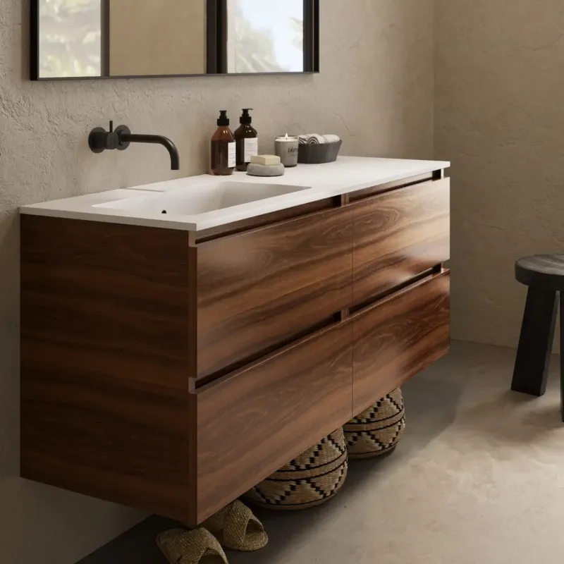 Exclusieve Aanbieding Fontana Cosmos badmeubel 120cm met wastafel links zonder kraangat walnoot