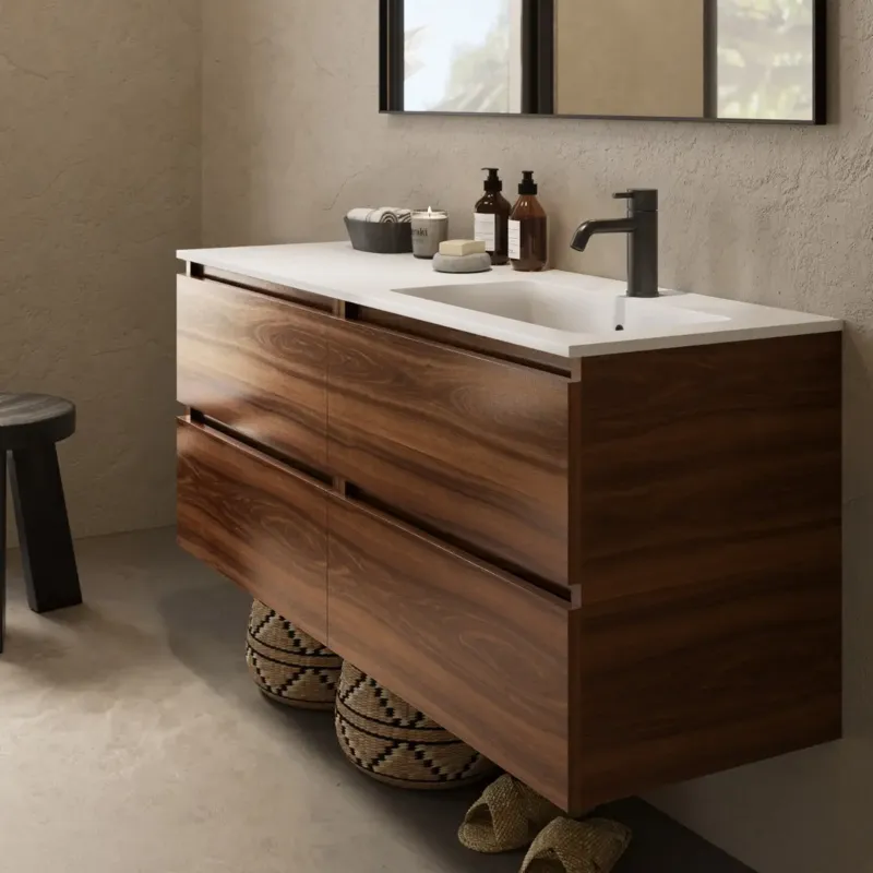 Fontana Cosmos badmeubel 120cm met wastafel rechts en kraangat walnoot Korting