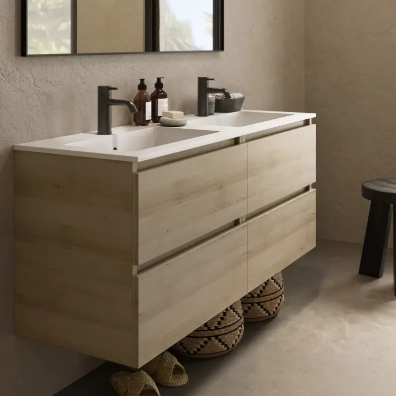Fontana Cosmos badmeubel 120cm met dubbele wastafel en kraangaten beach eiken Koop Online