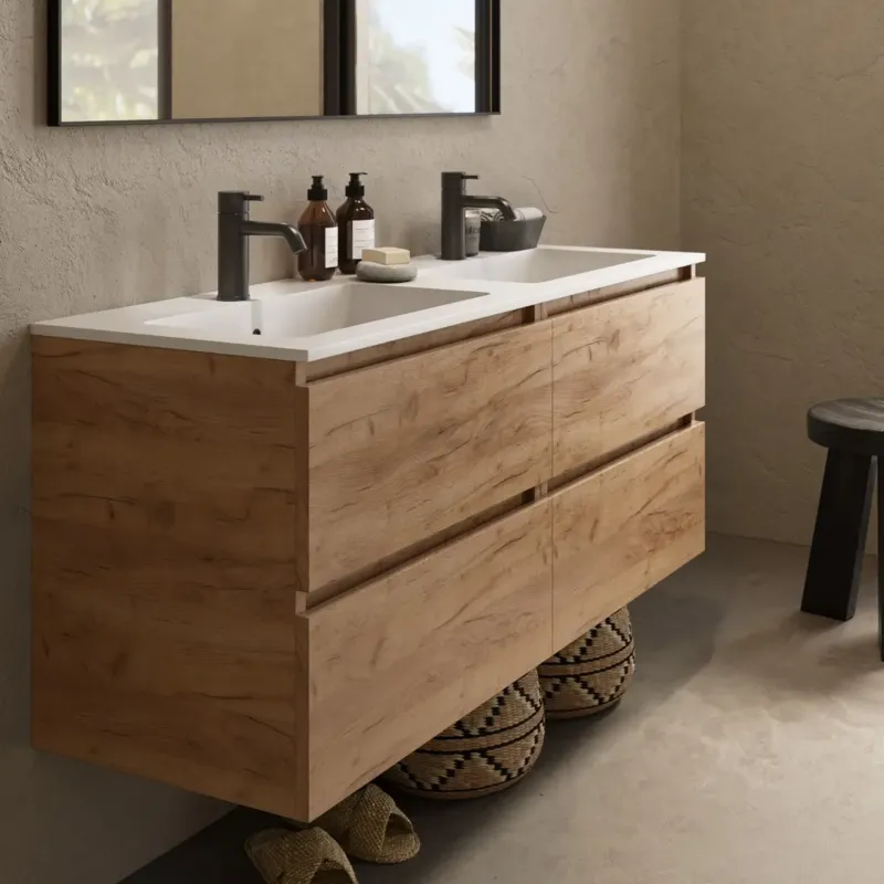 Laatste Kans Fontana Cosmos badmeubel 120cm met dubbele wastafel en kraangaten warm eiken