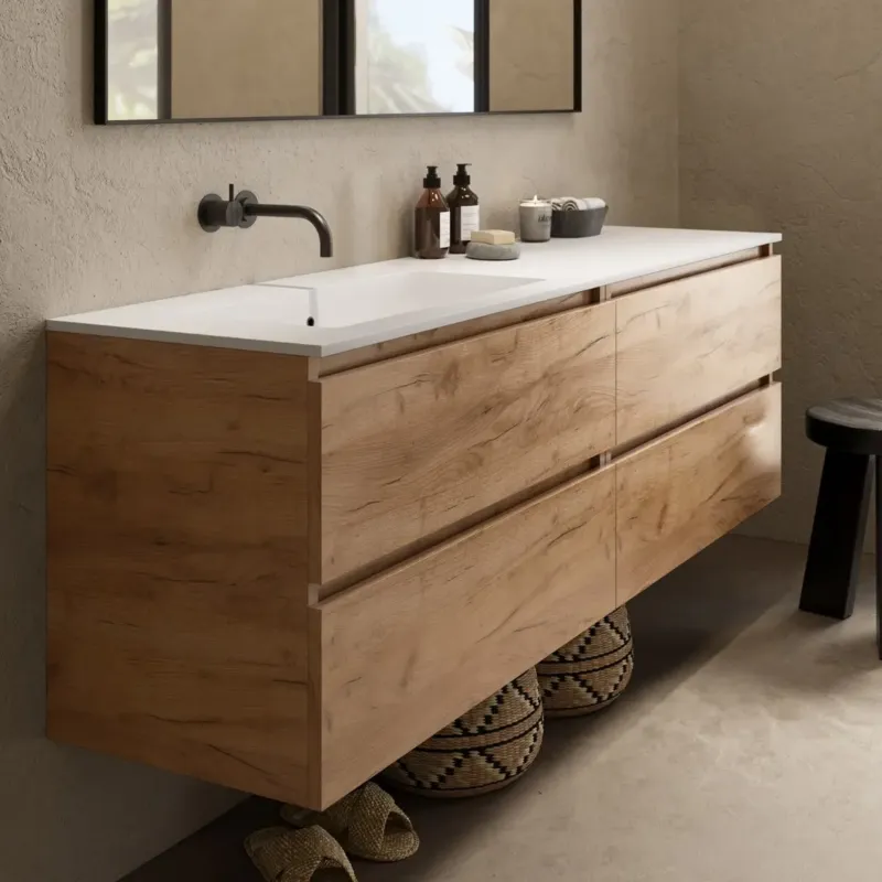 Flitsaanbieding Fontana Cosmos badmeubel 160cm met wastafel links zonder kraangat warm eiken
