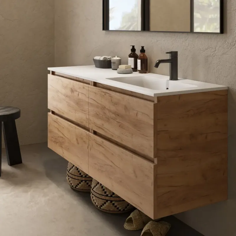 Fontana Cosmos badmeubel 120cm met wastafel rechts en kraangat warm eiken Speciale Aanbieding