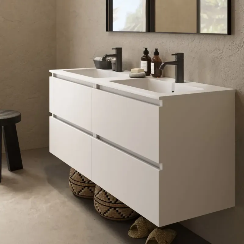 Hoge Kwaliteit Fontana Cosmos badmeubel 120cm met dubbele wastafel en kraangaten wit mat