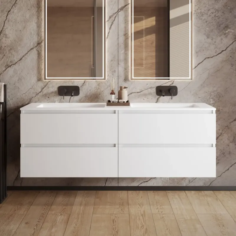 Express Levering Fontana Cosmos badmeubel 160cm met dubbele wastafel zonder kraangaten wit mat