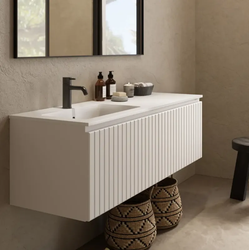 Fontana Astro badmeubel ribbelfront 120cm met wastafel links met kraangat wit mat Betaalbaar