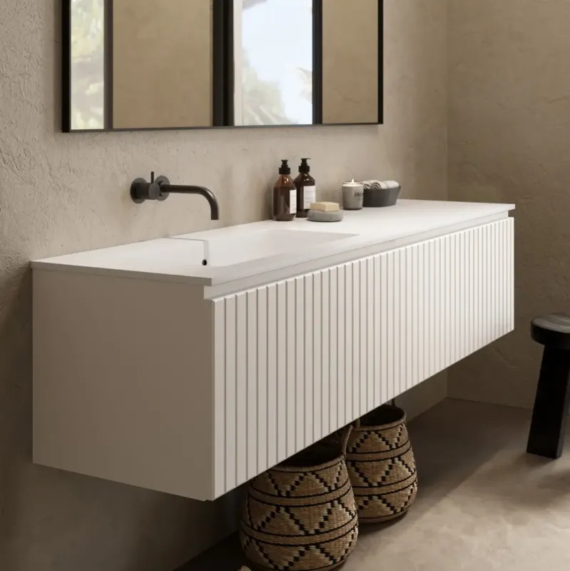 Fabrieksprijs Fontana Astro badmeubel ribbelfront 160cm met wastafel links zonder kraangat wit mat