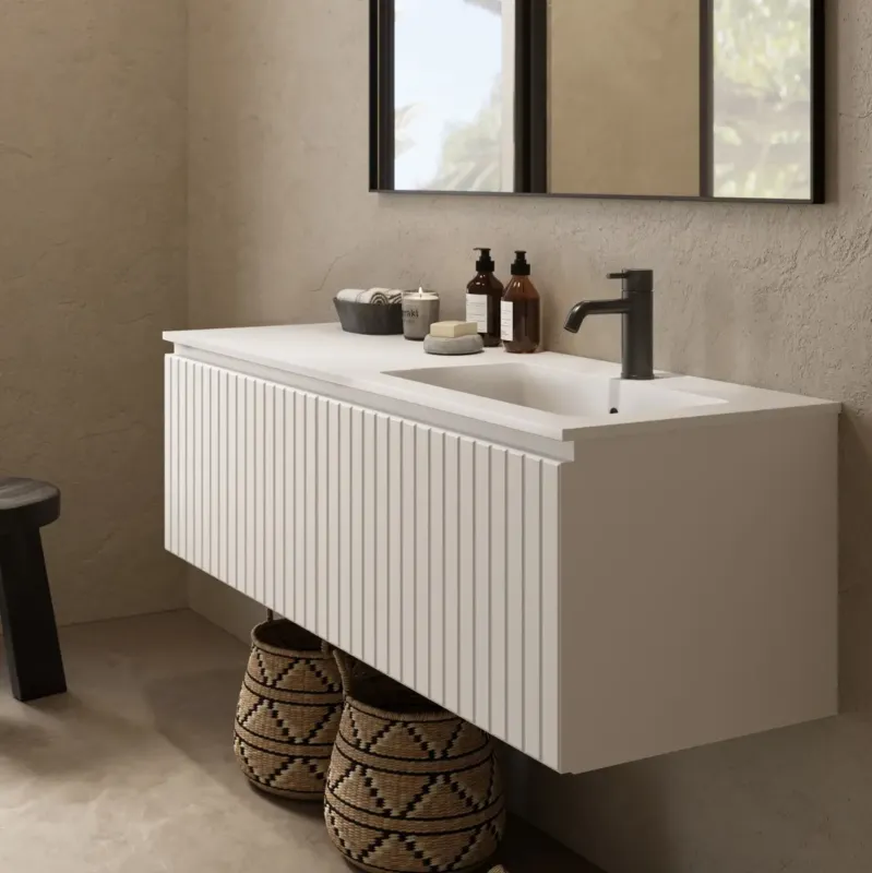 Fontana Astro badmeubel ribbelfront 120cm met wastafel rechts met kraangat wit mat Favoriet