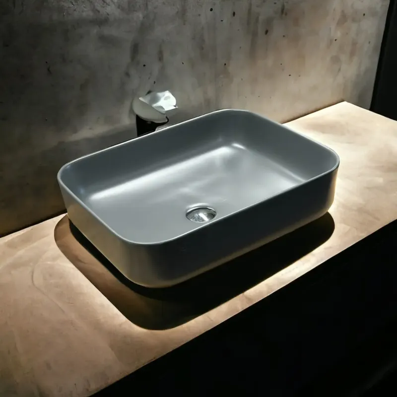 B-Stone Grayce keramische rechthoekige waskom mat grijs 50x40x13.5cm Seizoensaanbieding