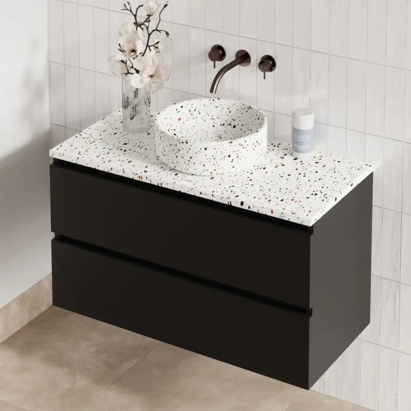 Fontana Terrazzo badmeubel 100cm mat zwart met ronde waskom en toppaneel Goedkoop