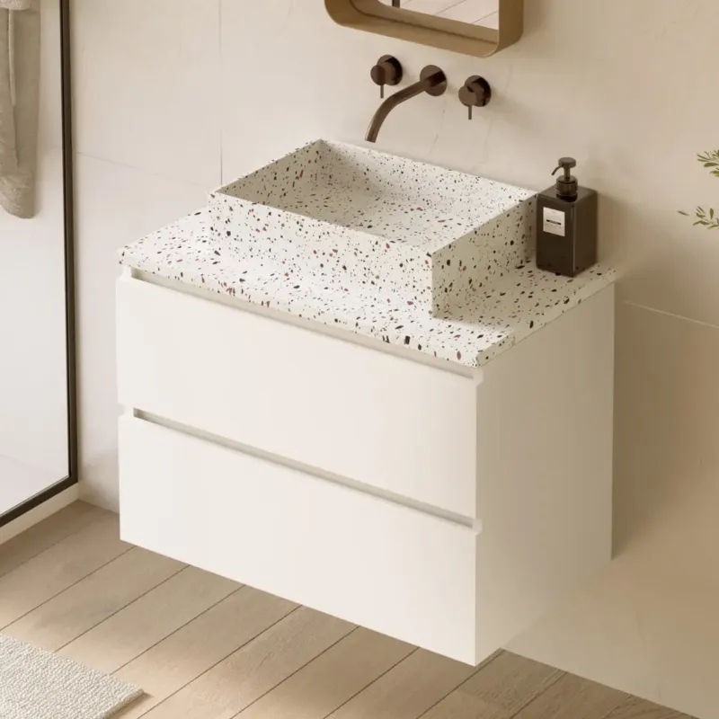 Bestseller Fontana Terrazzo badmeubel 80cm mat wit met rechthoekige waskom en toppaneel