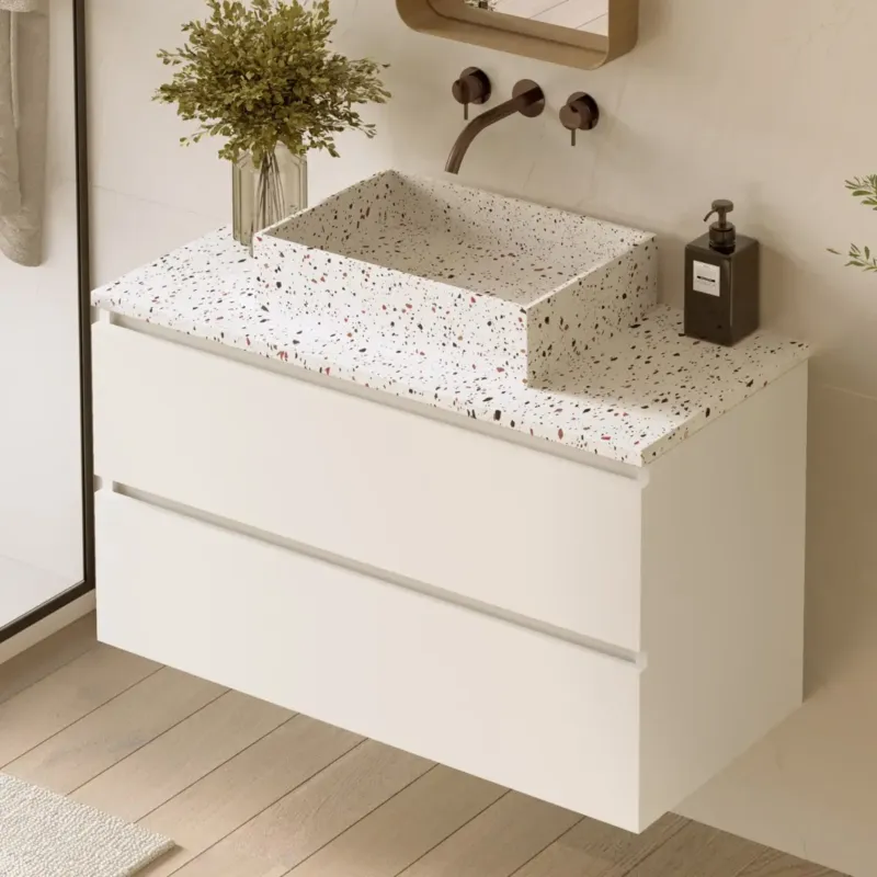 Fontana Terrazzo badmeubel 100cm mat wit met rechthoekige waskom en toppaneel Actieprijs
