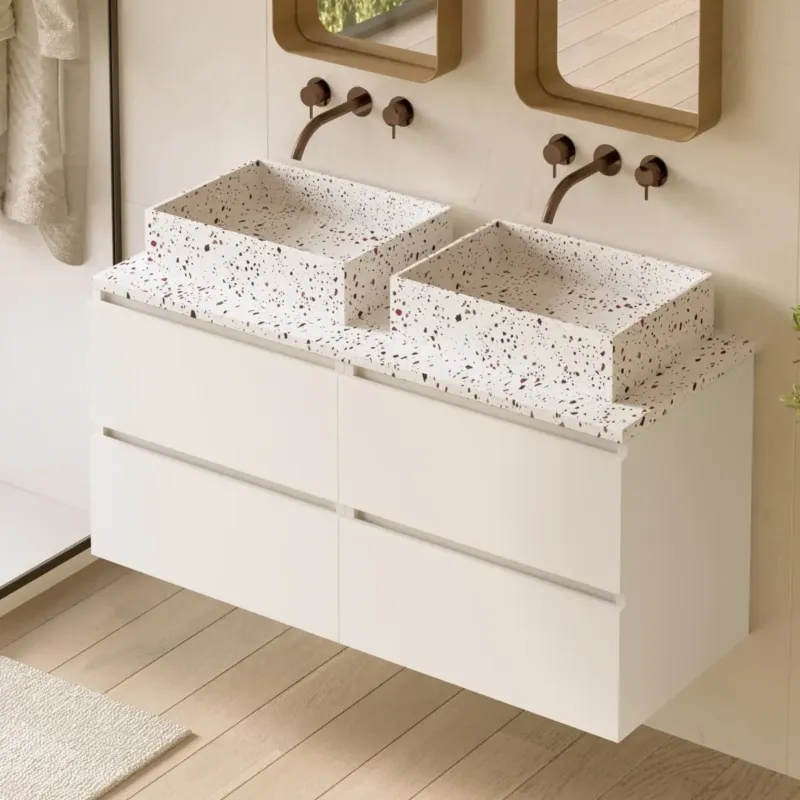 Fontana Terrazzo badmeubel 120cm mat wit met rechthoekige waskommen en toppaneel Must-Have