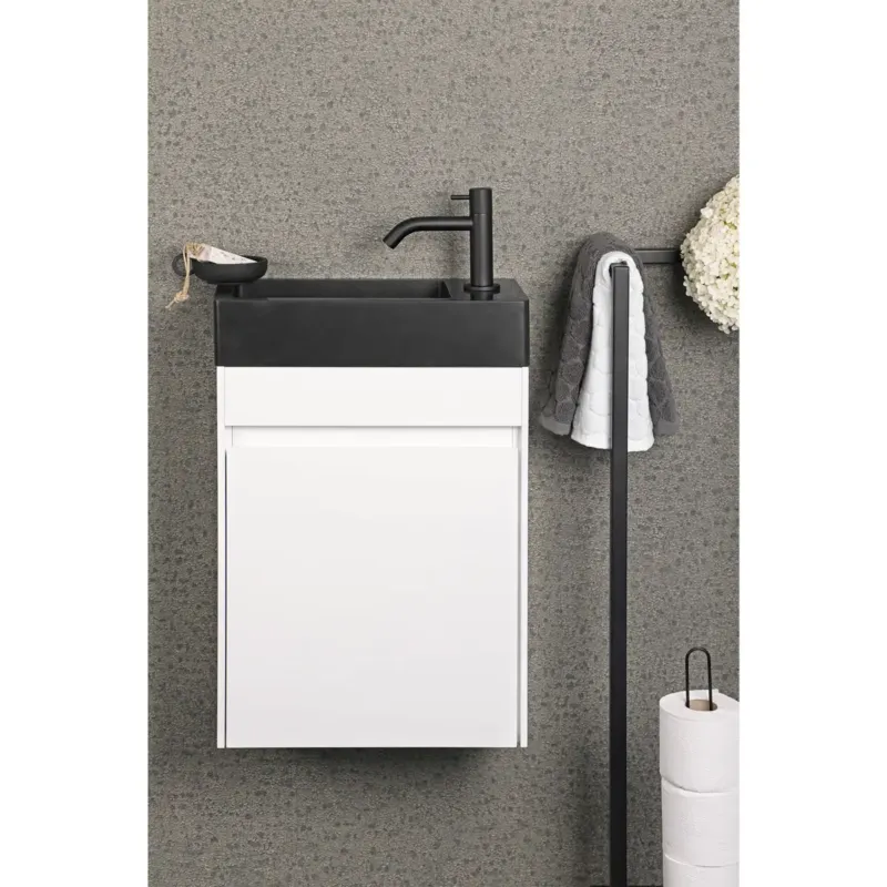 Differnz Hura toiletmeubel wit met keramische fontein zwart mat Laatste Versie