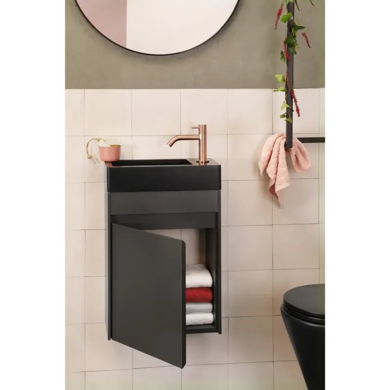 Populair Differnz Hura toiletmeubel grijs met keramische fontein zwart mat