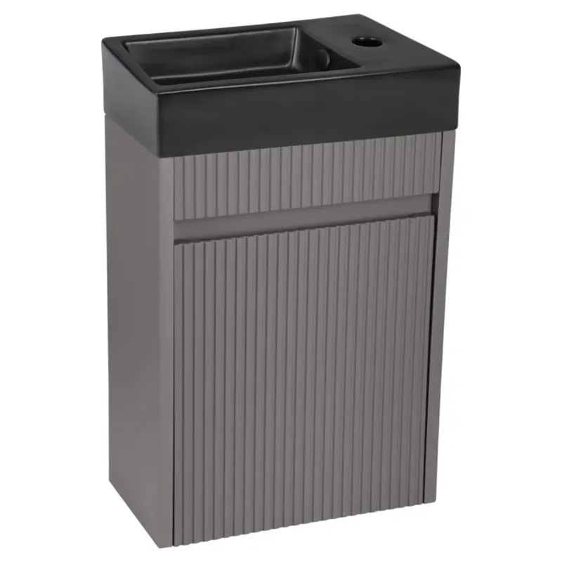 Lage Kosten Differnz Hura toiletmeubel ribbelfront grijs met keramische fontein zwart mat