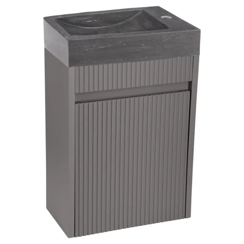 Differnz Hura toiletmeubel ribbelfront grijs met natuurstenen fontein grijs Aanbieding