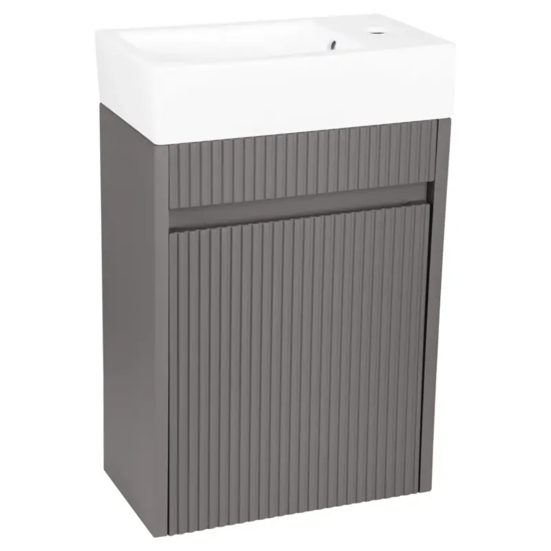 Differnz Hura toiletmeubel ribbelfront grijs met keramische fontein wit glans Laatste Kans