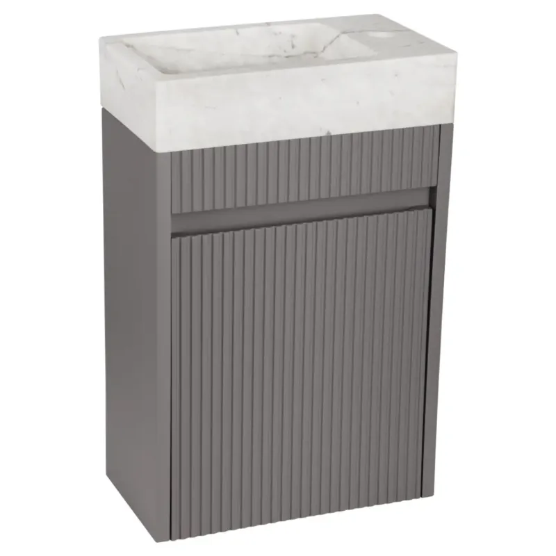 Uitverkoop Differnz Hura toiletmeubel ribbelfront grijs met marmeren fontein wit