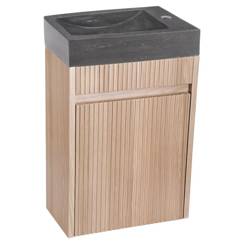 Premium Differnz Hura toiletmeubel ribbelfront eiken met natuurstenen fontein grijs