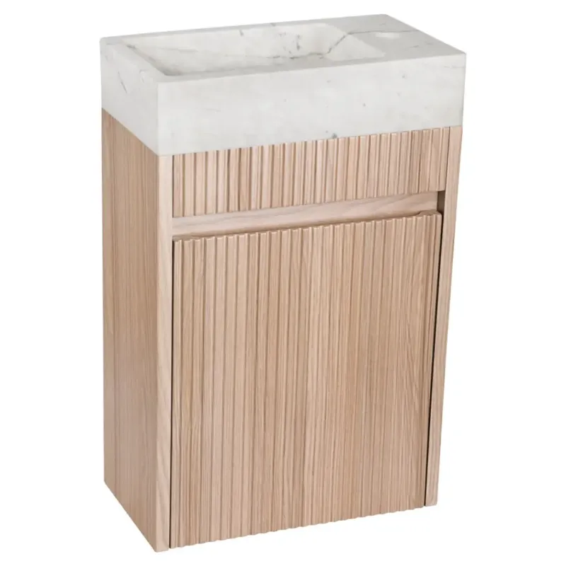 Differnz Hura toiletmeubel ribbelfront eiken met marmeren fontein wit Op = Op