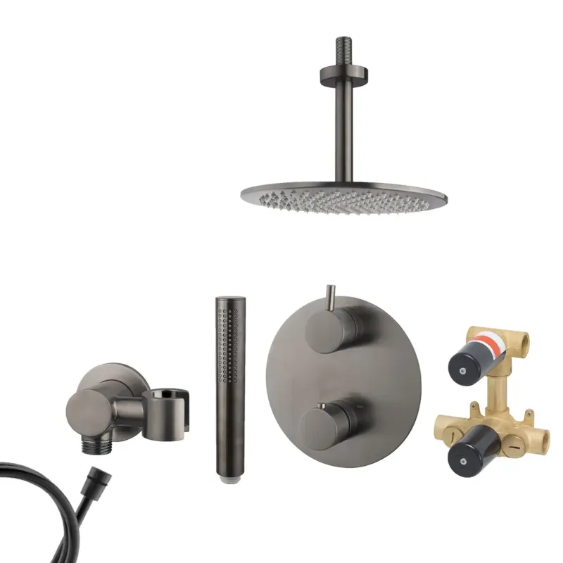 Mueller Ferro inbouw regendouche rond met 30cm hoofddouche en plafondarm 15cm gunmetal - verouderd ijzer Hoge Kwaliteit