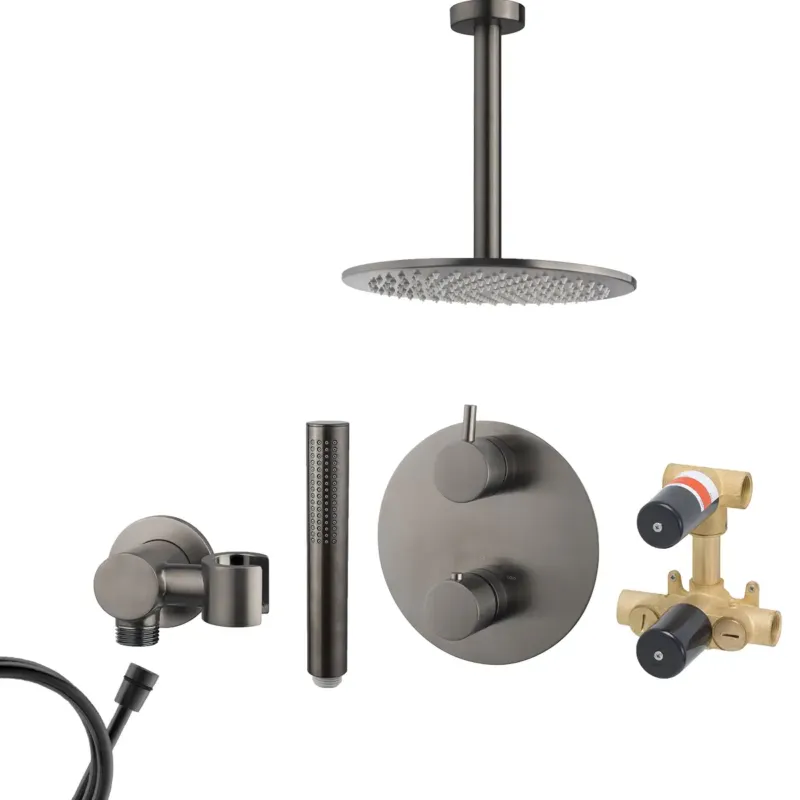 Mueller Ferro inbouw regendouche rond met 30cm hoofddouche en plafondarm 30cm gunmetal - verouderd ijzer Gratis Retour