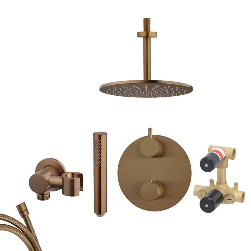 Aanbieding Mueller Bronzo inbouw regendouche rond met 25cm hoofddouche en plafondarm 15cm brons koper geborsteld