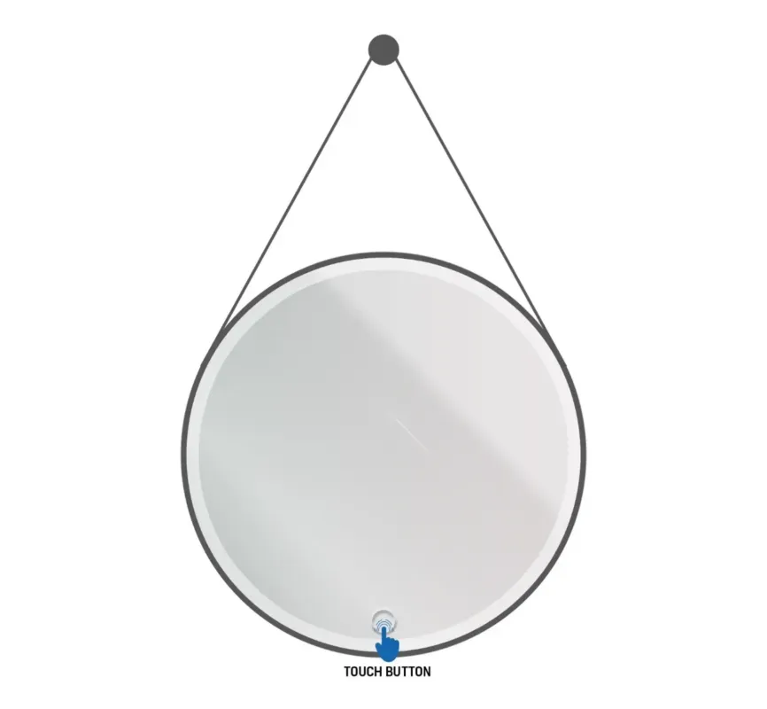 Sanigoods Luna ronde spiegel met verlichting en ophangband 80cm zwart mat Beperkte Voorraad