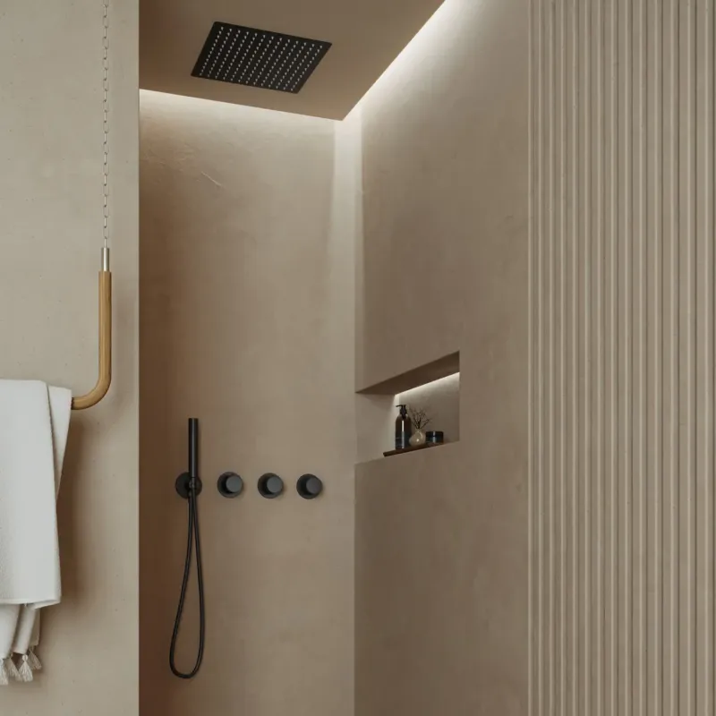 Veilige Betaling Saniclear Plus inbouw regendouche met inbouw douchekop 30x30cm en staafhanddouche zwart mat