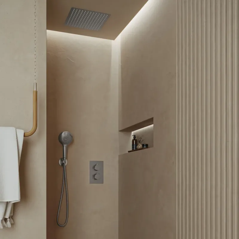 Superprijs Saniclear Cube inbouw regendouche met inbouw douchekop 30x30cm en 2 standen handdouche RVS