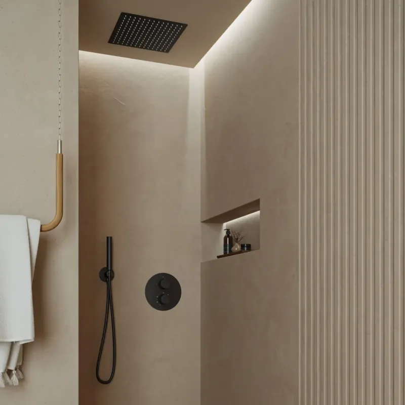 Uitverkoop Saniclear Cube inbouw regendouche rond met inbouw douchekop 30x30cm en staafhanddouche zwart mat