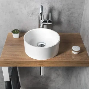 Sapho Sanna ronde waskom 25cm gegoten marmer wit glans Koop Online