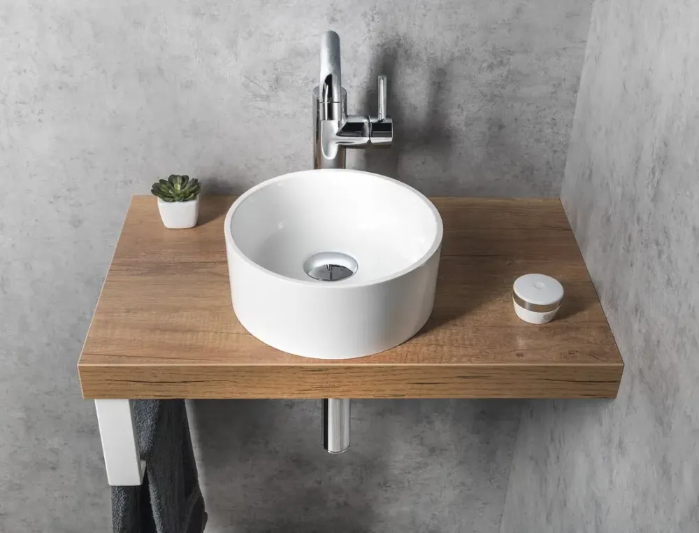 Sapho Sanna ronde waskom 25cm gegoten marmer wit glans Koop Online
