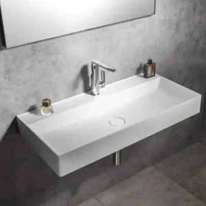 Sapho Twig wastafel gegoten marmer 100x47cm met kraangat wit glans Bestel Nu