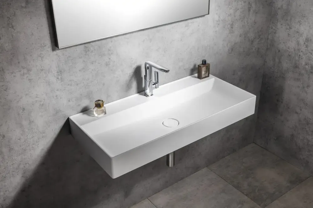 Sapho Twig wastafel gegoten marmer 100x47cm met kraangat wit glans Bestel Nu