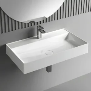 Sapho Twig wastafel gegoten marmer 80x47cm met kraangat wit glans Lage Kosten