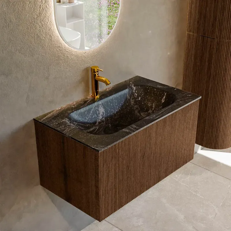 Favoriet Mondiaz Kurve-dlux 80cm badmeubel walnut met 1 lade en wastafel big small midden 1 kraangat lava