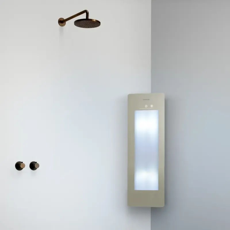 Beste Prijs Sunshower Round Plus Small Sand White infraroodlamp en UV 33x95x10cm hoekopbouw