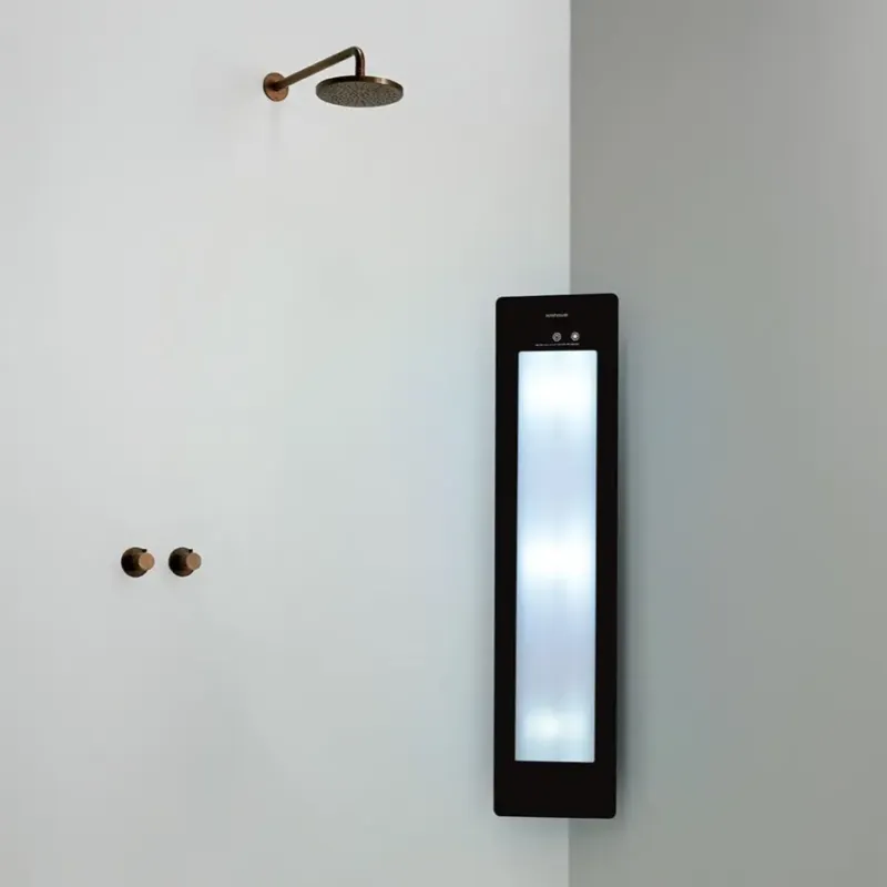 Seizoensaanbieding Sunshower Round Plus Medium Black infraroodlamp en UV 33x140x10cm hoekopbouw