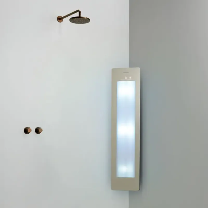 Sunshower Round Plus Medium Sand White infraroodlamp en UV 33x140x10cm hoekopbouw Bestel Nu