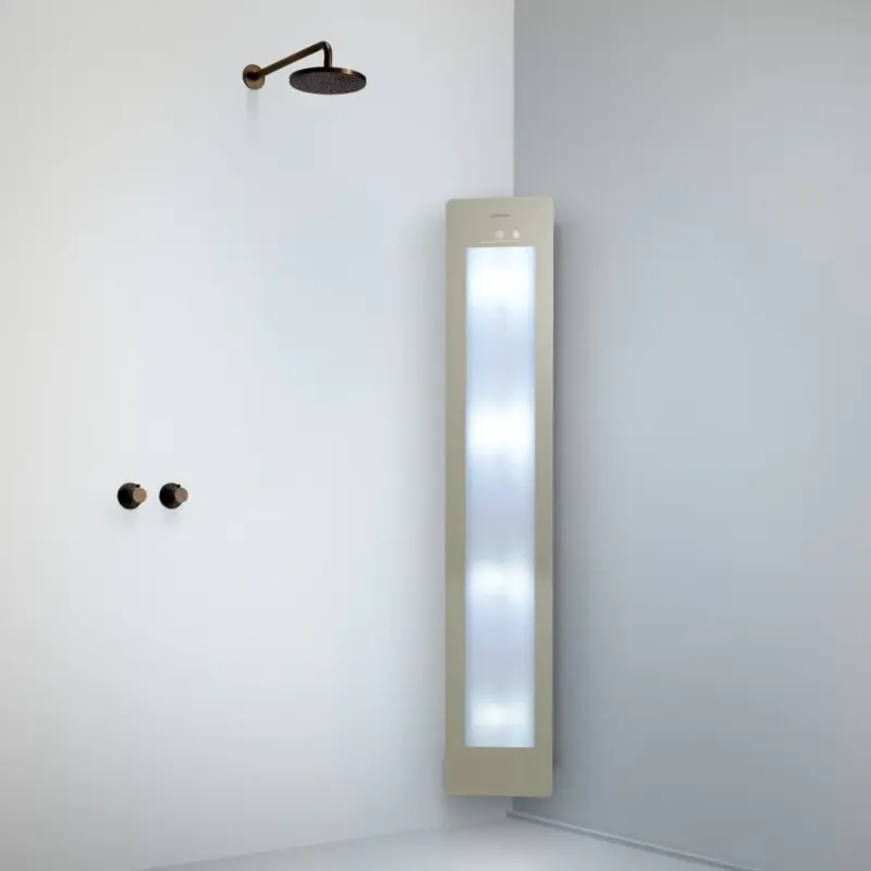 Goedkoop Sunshower Round Plus Large Sand White infraroodlamp en UV 33x185x10cm hoekopbouw