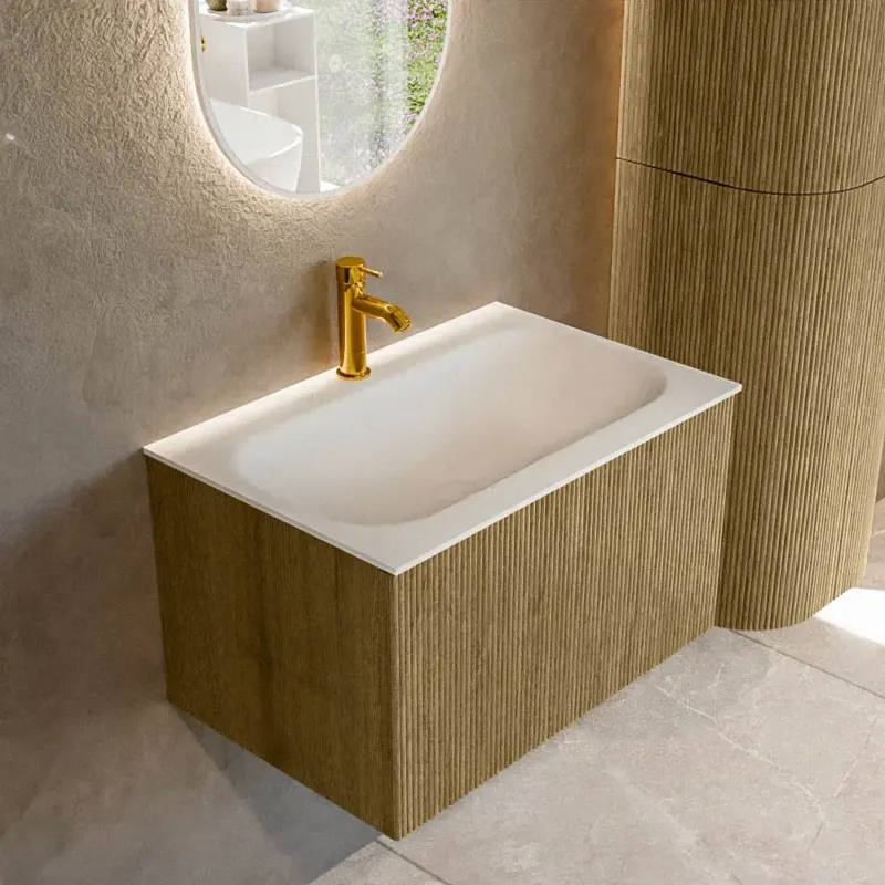 Veilige Betaling Mondiaz Kurve 70cm badmeubel dusk met 1 lade en wastafel big small midden 1 kraangat