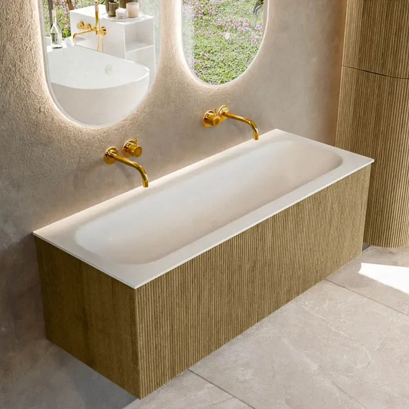 Weekendaanbieding Mondiaz Kurve 120cm badmeubel dusk met 1 lade en wastafel big large midden zonder kraangat