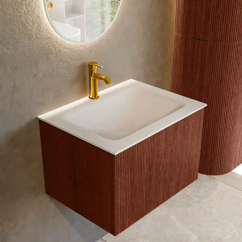 Veilige Betaling Mondiaz Kurve 60cm badmeubel ruby met 1 lade en wastafel cloud midden 1 kraangat