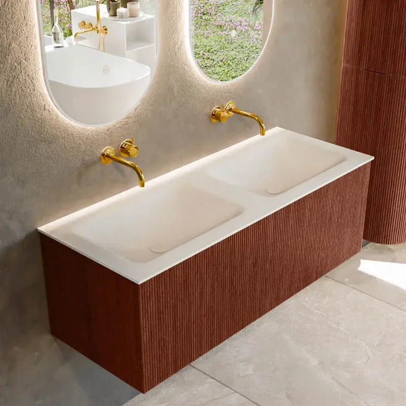 Nu Kopen Mondiaz Kurve 120cm badmeubel ruby met 1 lade en wastafel cloud dubbel zonder kraangat