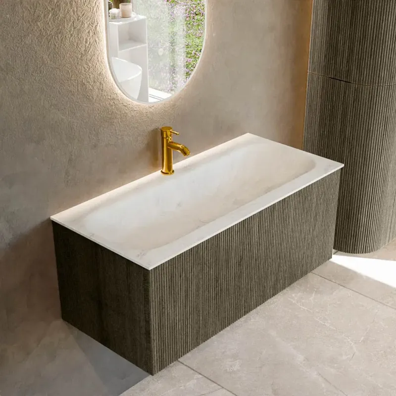 Actieprijs Mondiaz Kurve-dlux 100cm badmeubel shadow met 1 lade en wastafel big medium midden 1 kraangat opalo